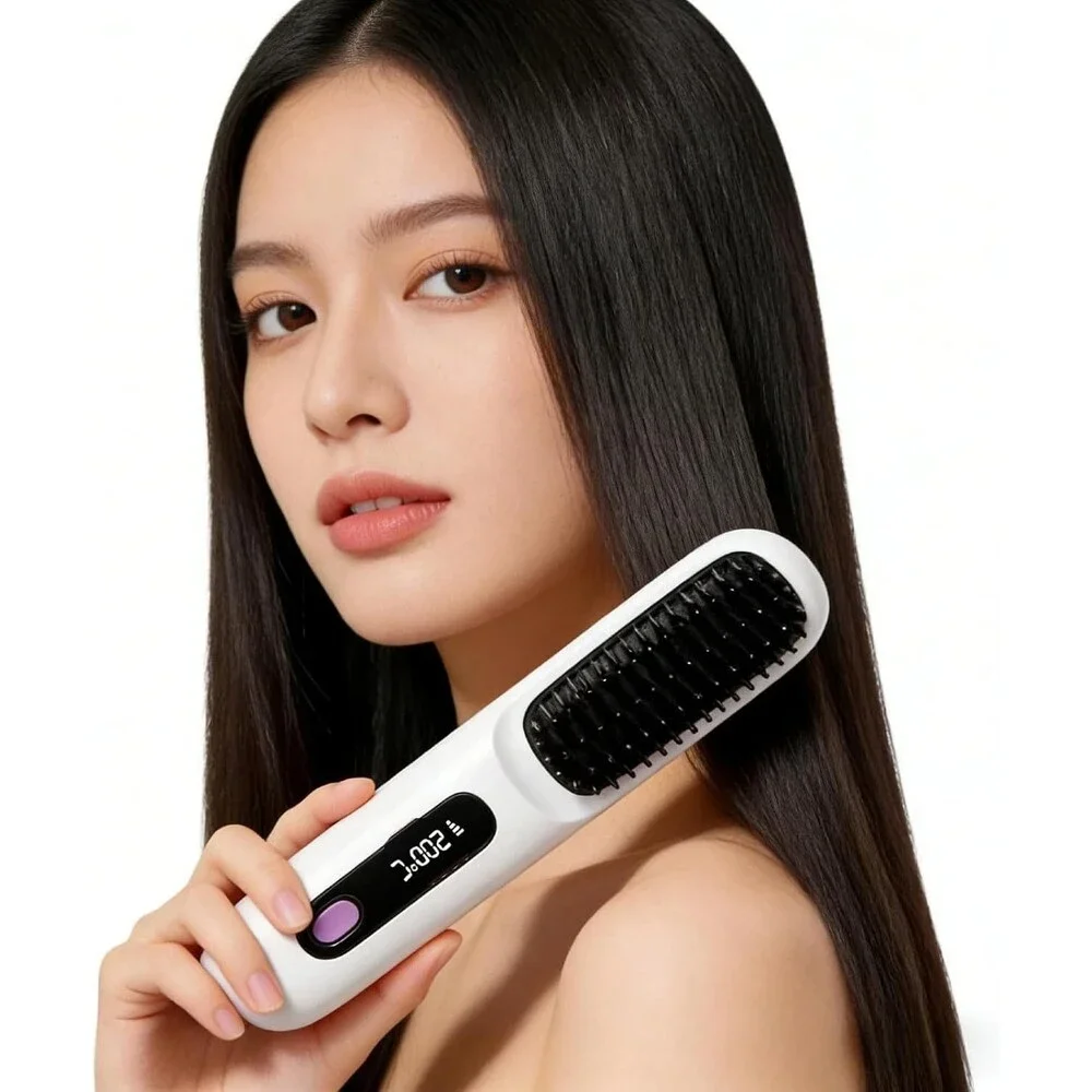 Cordless Hair Straightener Brush for Women, Portable Travel Hair Straightener...